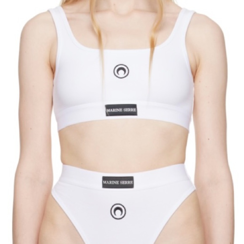 Marine Serre White Moon Logo Stretched Jersey Sport Bra